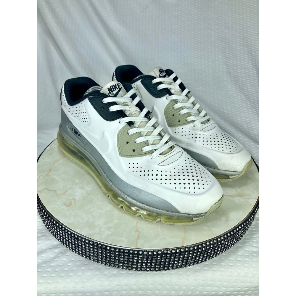 Nike Air Max 90 Hybrid Sneakers Mens 11 White Silver Vac-Tech Sporty Retro Shoes